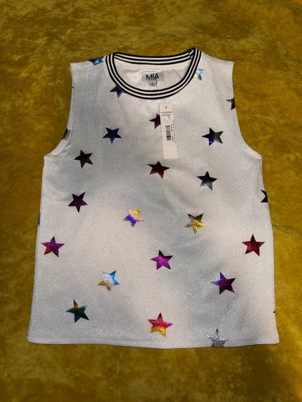 MIA White Sparkle Tank with Multicolor Star Accents